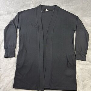 Philosophy Cardigan Womens L Black Open Front Long Sleeve Pocket Spandex Preppy